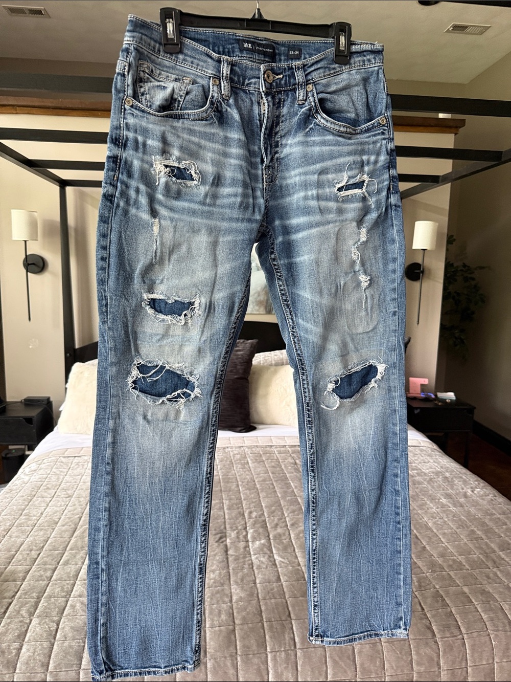 Men's BKE Jake Straight Distressed Light Blue Jeans - Classic Fit
